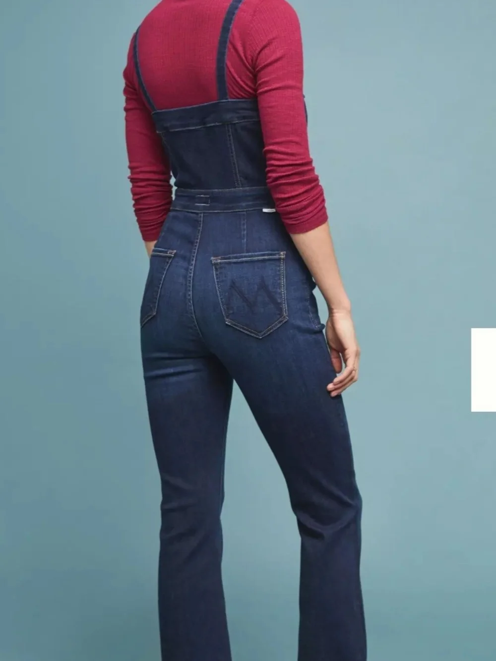 MOTHER Dark Blue Denim High-Waist Overalls with Ponte-style Bodice - Picture 2 of 6